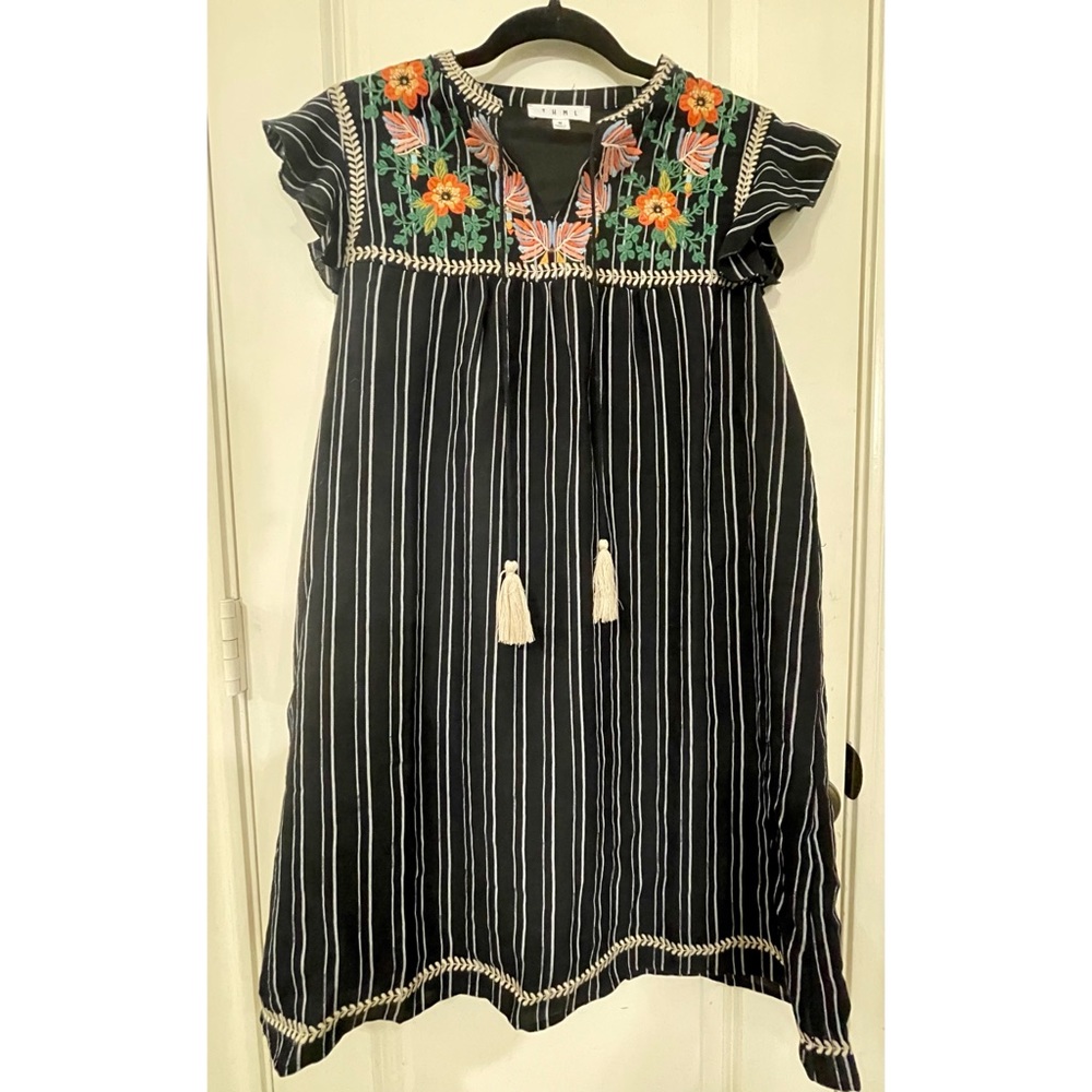 THML Anthropologie Black and White Floral embroidered Dress